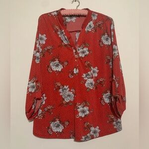 Chic Floral Red Blouse by Cure Large